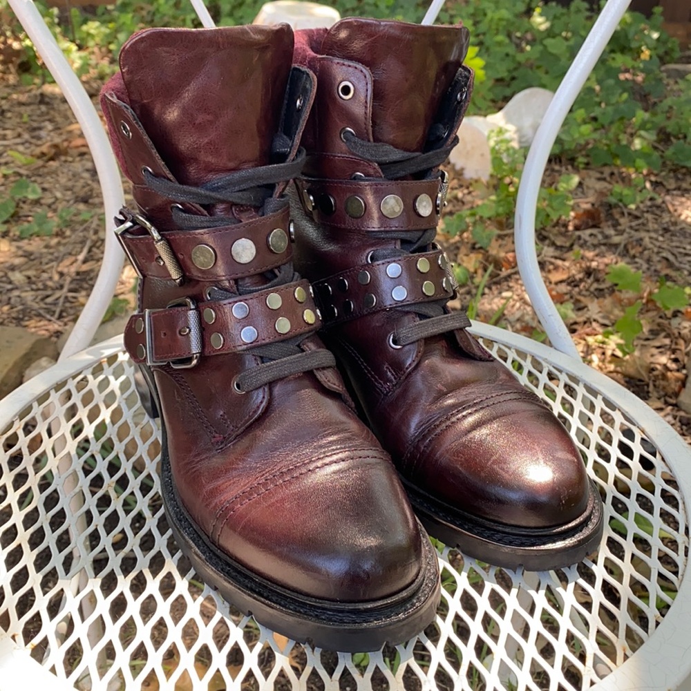 Frye Samantha Plum Leather Stud Hiker Boots